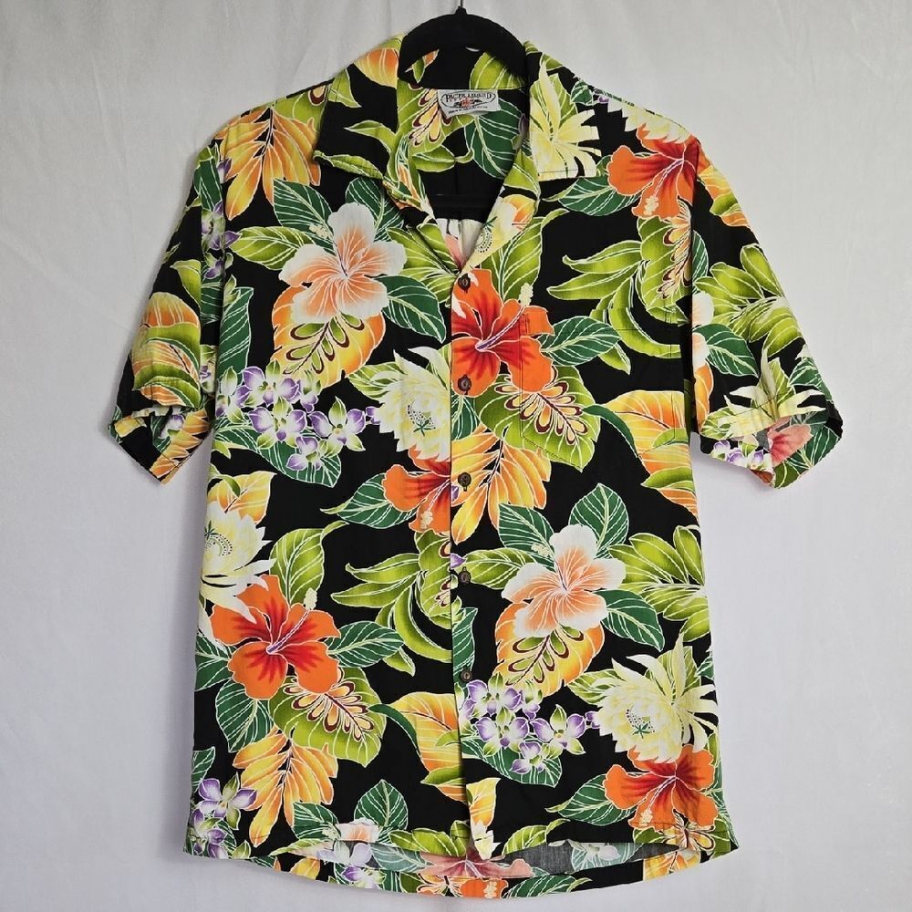Vibrant Floral Men's Shirt - Black, Orange, Green